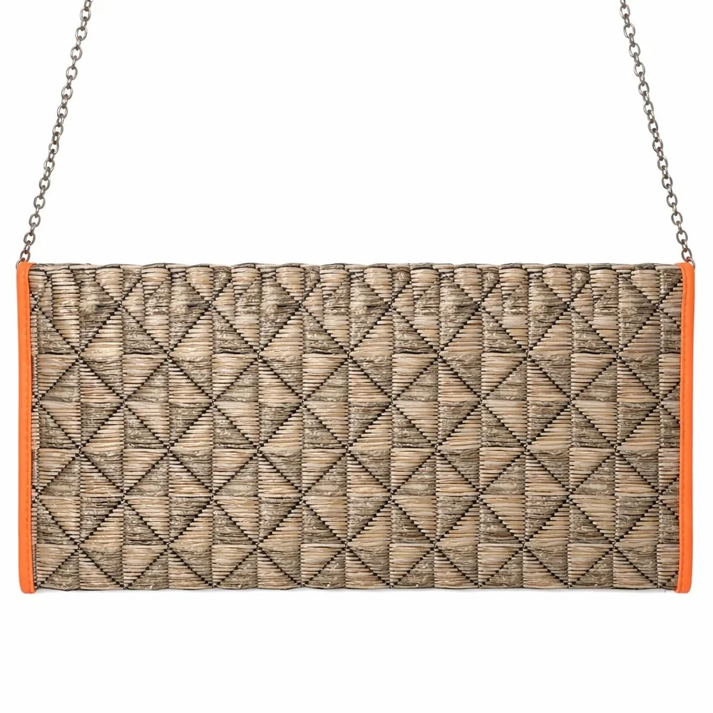 The Limited Woven Straw Clutch Crossbody Bag Orange Trim Boho Resort